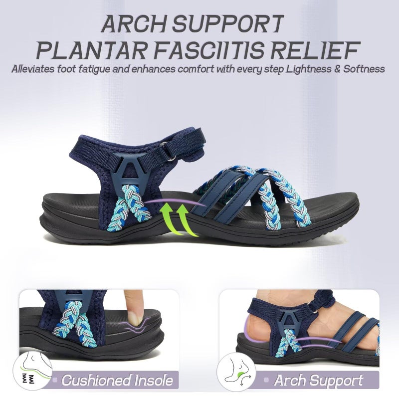 MEGNYA Comfortable Hiking Sandals for Water, Lightweight Rubber Outsole Walking Slides for Camping, Sports Sandals with Hook Loop Straps for Pool Size 8 - Image 3